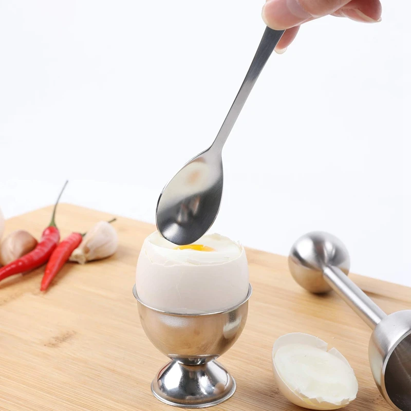 Quality Stainless Steel Egg Cup Set 12 Includes 6 Holders and Spoons |