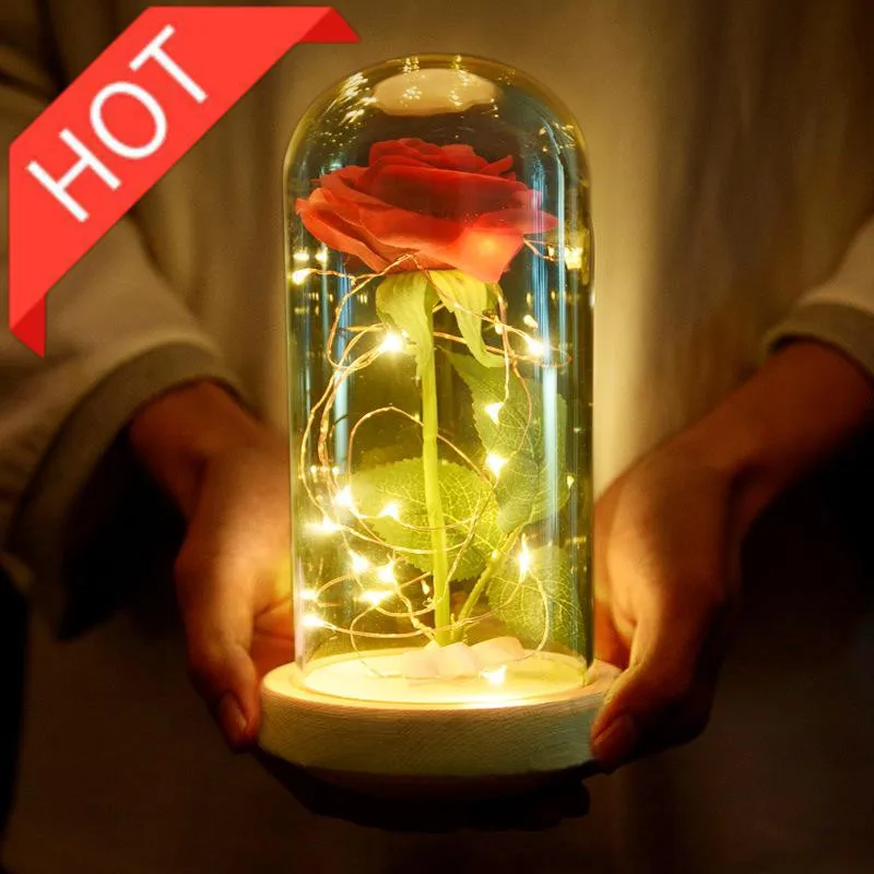 Glass plant terrarium roses flowers Beauty and the Beast Red enchanted Rose flower lamp Dome rose Gifts Do Dropshipping | Дом и сад