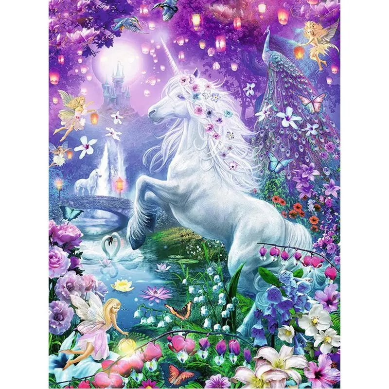 

Full Square Round Diamond Embroidery "Flower fairy&Unicorn" Diy 5D Diamond Painting Animals Mosaic Picture of Rhinestones Decor