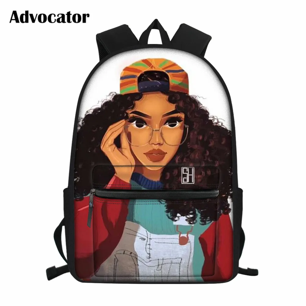ADVOCATOR Fashion Black Art African Women Large Capacity School Bags for Kids Afro Lady Girls Print Backpack Canvas Book Bag