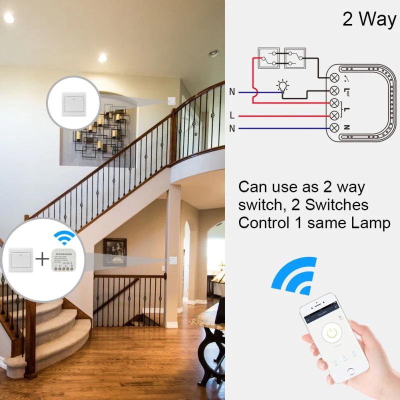 

Tuya/ Ewelink Smart Wifi Switch Module DIY Breaker App Control 16A Support An External Smart Switch Works With Alexa Google Home