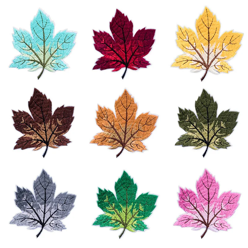 

9 Color Maple Leaves Embroidery Cloth Sticker Iron on Patch Thermo Adhesive Badges Kids Clothes Bags Appliques Patches Wholesale