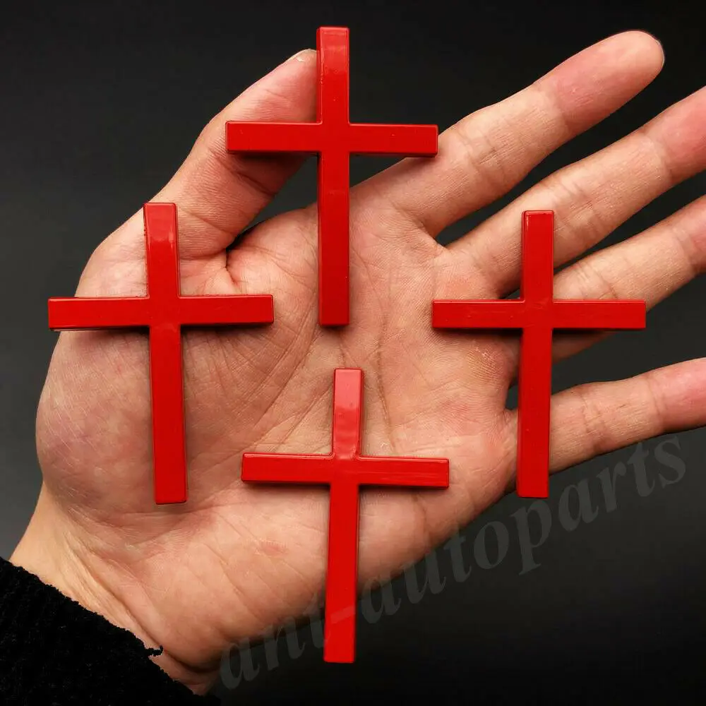 

4x 3D Red Metal Cross Crucifix Car Trunk Side Fender Emblem Badge Decal Sticker