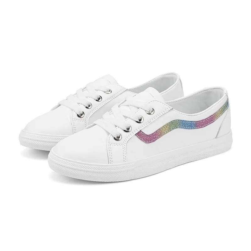 Женские кожаные кроссовки на низкой платформе Повседневные Дышащие белые