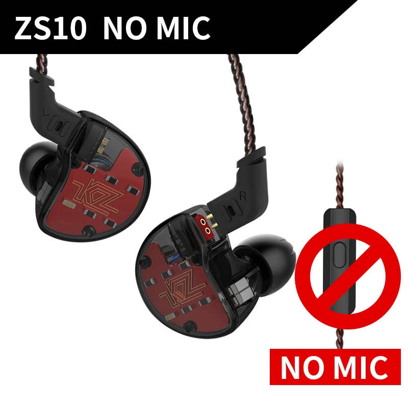 Black Nomic KZ ZS10 наушники 4BA+ 1DD динамические арматурные наушники HiFi бас гарнитура шумоподавление в ухо Мониторы гибридные наушники - Цвет: Black Nomic