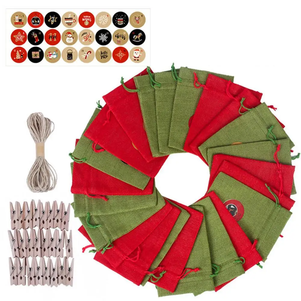 

Christmas Advent Calendar 24 Days Countdown Gift Bag Candy Drawstring Bag Gift Bags Merry Christmas Decoration For Home New Year