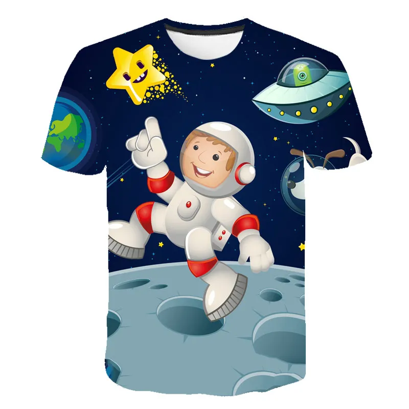 

3D Space Astronaut Children's Anime T-Shirt 4T-14T Boy Teen t-shirt Street Cool Summer Girl Clothes Baby Top Casual Short Sleeve