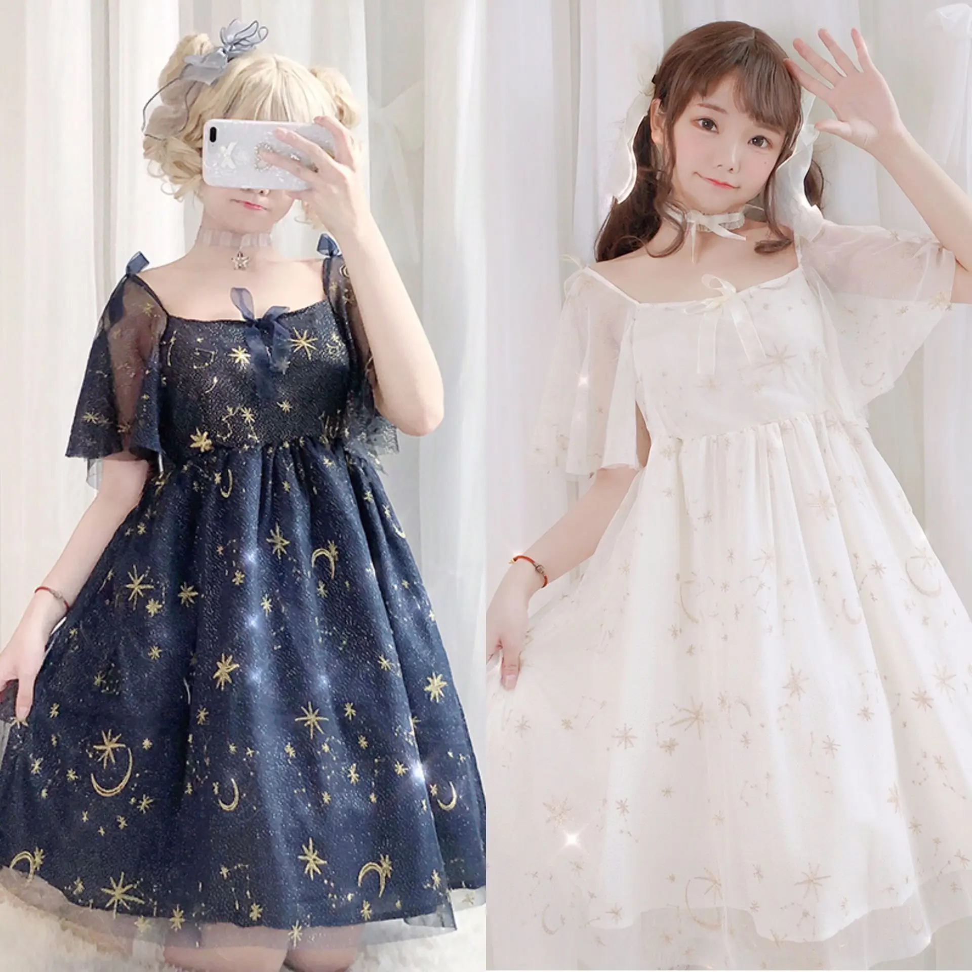 Японское милое платье лолиты с бантом и принтом в виде звезд гренадин высокой