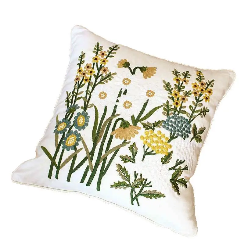 

Home Decor Cushion Cover Embroidered Pastoral Flower Pillow Covers 45x45cm Decorative Sofa Chair Living Room Hotel