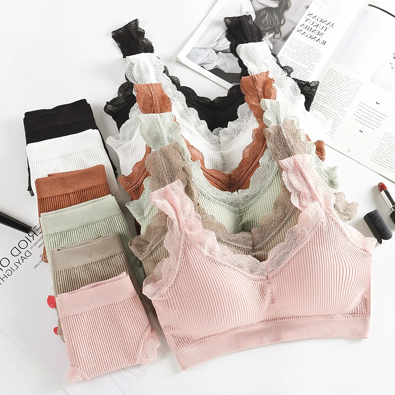 

Briefs + Bra 2pcs Women Sexy Underwear Brassiere Female Tops Lace padded Bra and Panties Intimates Bralette Lingerie