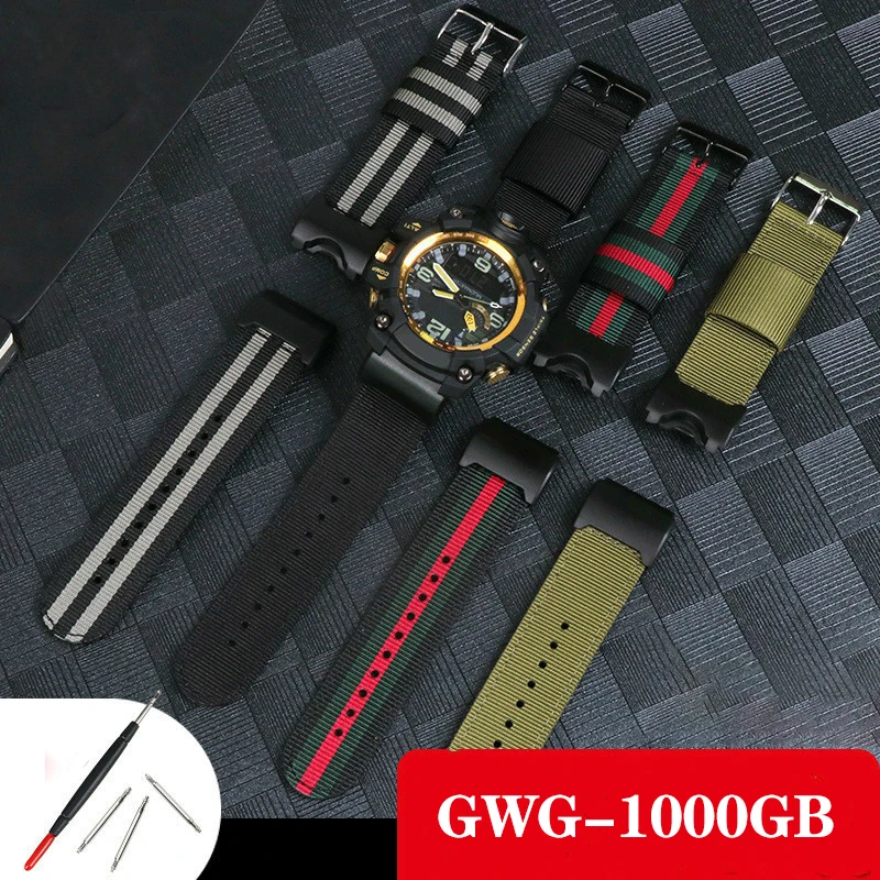 

Нейлоновый холщовый Материал Высокое качество ремешок для наручных часов для объектива с оптическими зумом Casio G-SHOCK GWG-1000GB однотонные Цвет м...