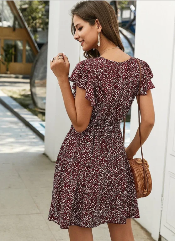 

Gaono Summer Floral Print Ruffled Dress Women Elegant Long Sleeve Sashes Female Chiffon Dress Bohemian Spring Short Dress