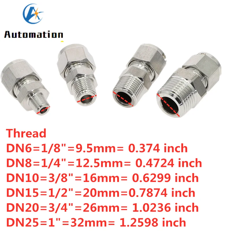 1/8" 1/4" 3/8" 1/2" Male Thread x 3 4 6 8 10 12mm OD Tube 304 SS Double Ferrule Tube Fitting Connector BSP Stainless Steel images - 6