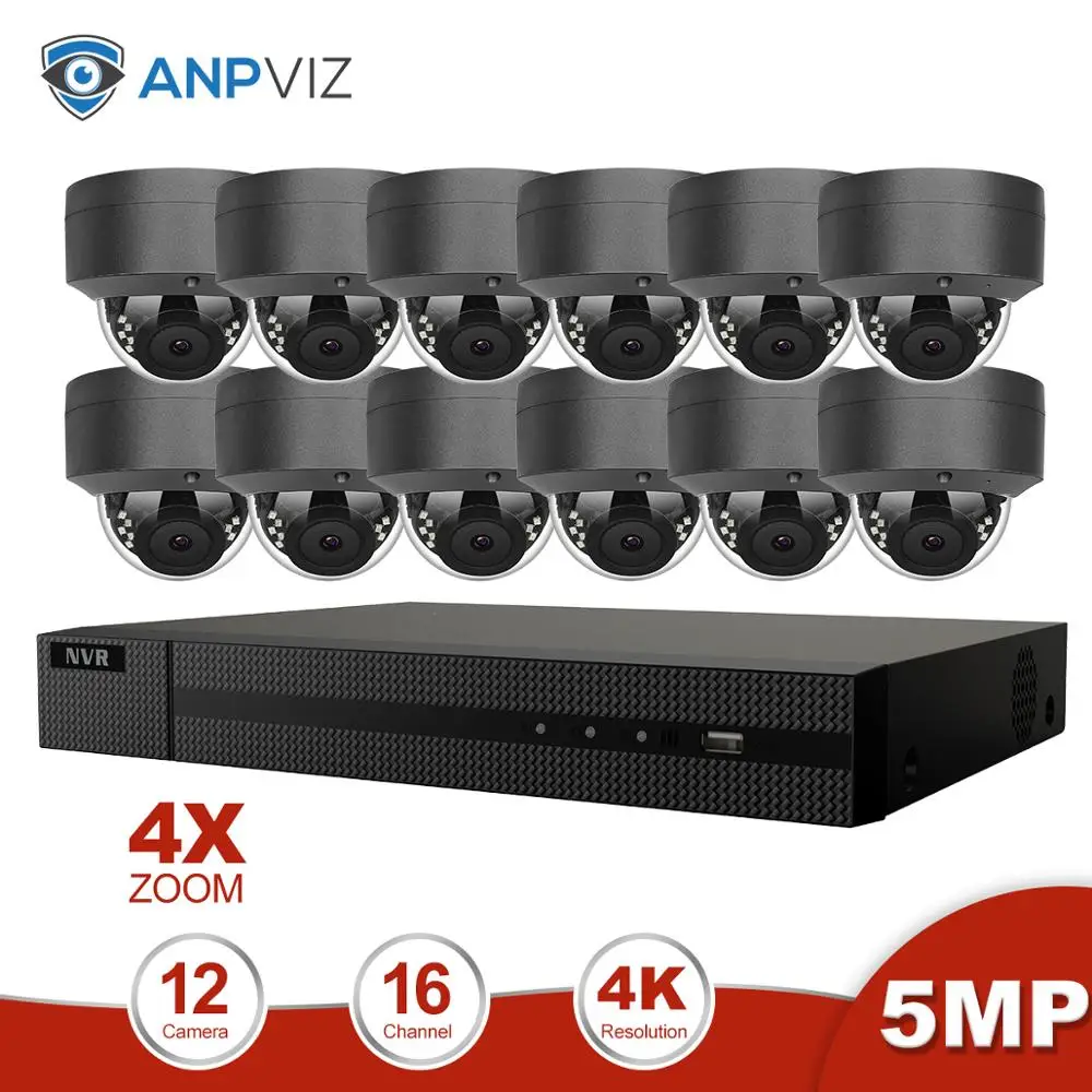 Anpviz 16CH 4 к NVR 5MP 4X оптический POE, купольная комплект ip-камеры безопасности на открытом воздухе 8/10/12/16 фото CCTV видео наблюдения NVR Наборы