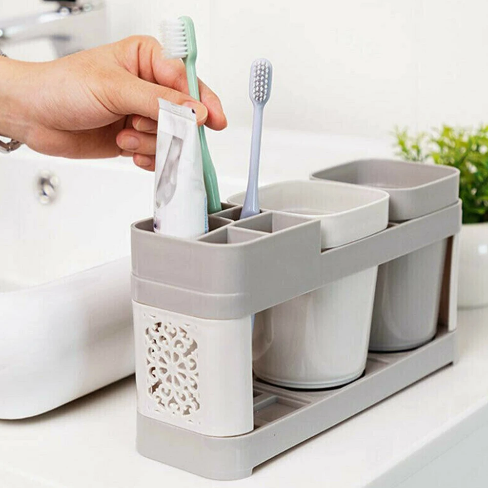 

1x/2x Family Toothbrush Holder Stand Set Shelf Bathroom Toothpaste Storage Rack Bathroom Supplies