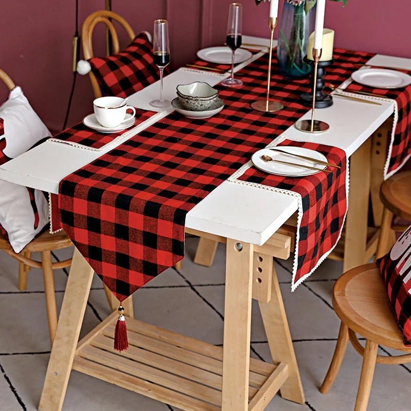 Современная прямоугольная скатерть с принтом решетки из полиэстера и льна