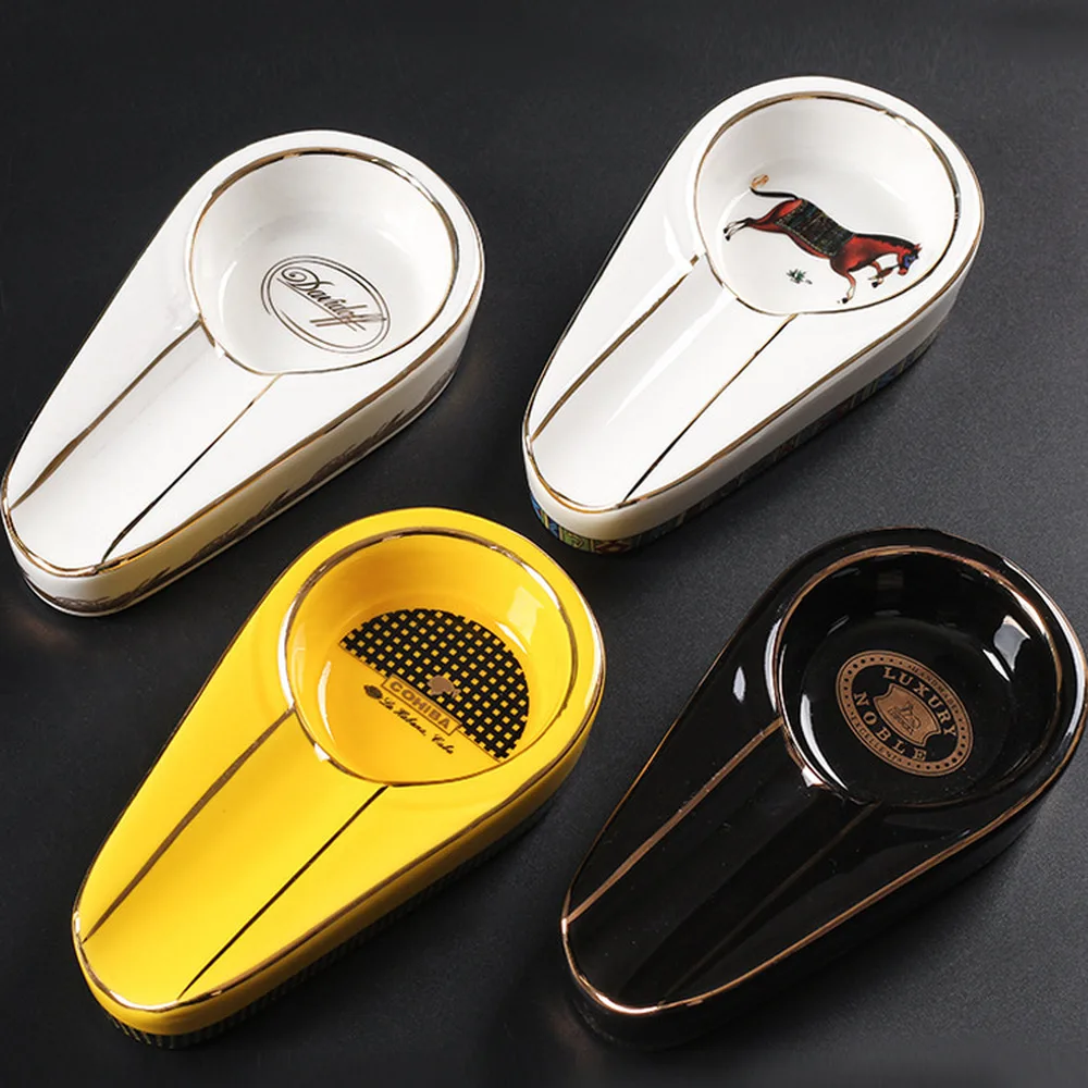 

DEJAYA COHIBA Cigar Gadgets Ceramic Cigar Ashtray Single Cigar Holder Round Ash Slot Tobacco Cigarette Ashtray Accessories
