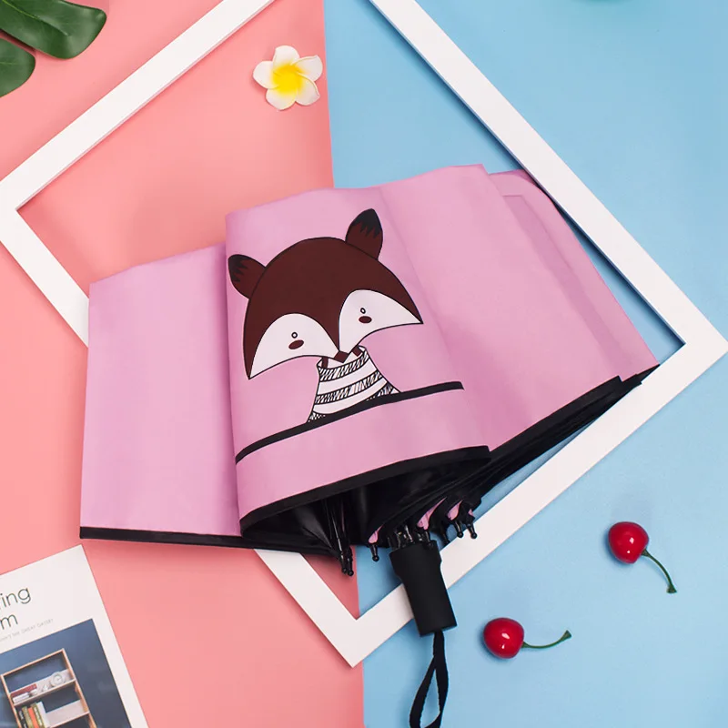 Cartoon Student Sunny Tri-Fold Umbrella Japanese Hipster Cute Vinyl Sunscreen Folding Parasol Rain Women | Дом и сад