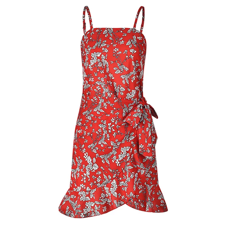 

Slash Print Summer High Neck Fashion Sundress Female 2022 Waist Women Holidays Dresses Hot Beach Clothing Bow Floral Mini Dresse