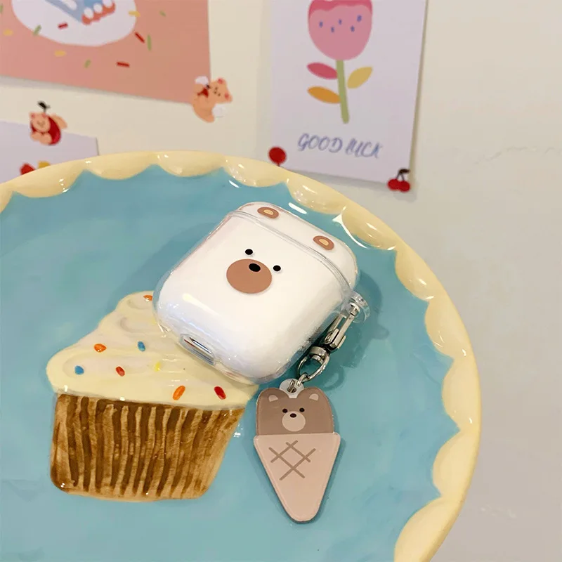 

New 2021 Earphone accessories cute bear transparent soft shell wireless bluetooth earphone protective cover for AirPods 1 2 3