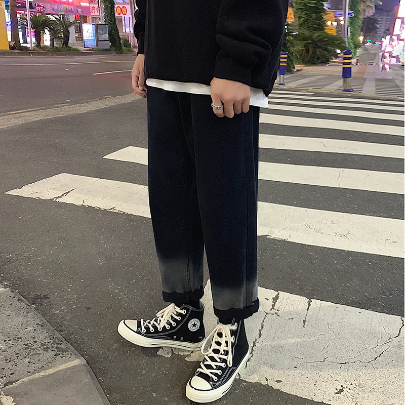 Мужские черные джинсы с потертостями мужские брюки корейская модная одежда