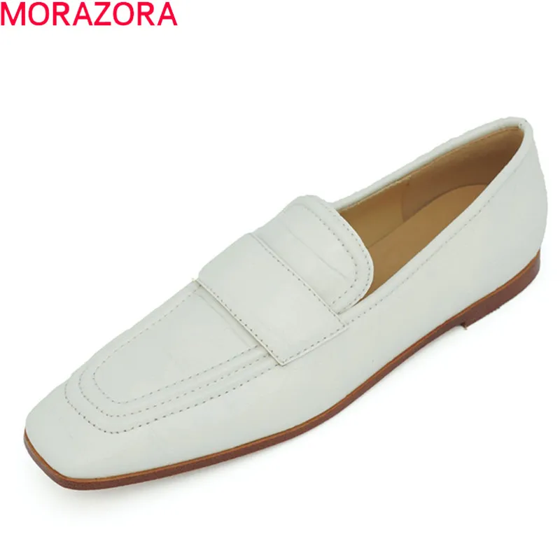 

Женские туфли на плоской подошве MORAZORA, черные повседневные туфли из натуральной кожи на плоской подошве, с квадратным носком, весна-осень 2019