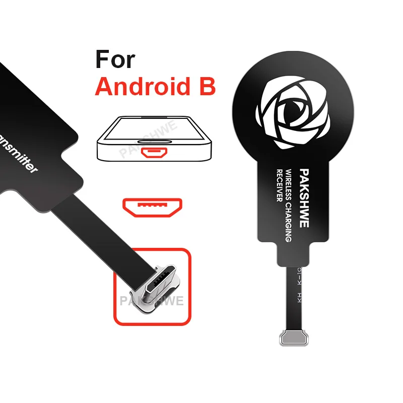 Black for Android B Qi Беспроводное зарядное устройство приемник модуль адаптер для Lightning iPhone 5 5S 5C SE 6S 7 7Plus Android Micro-usb type-C телефоны универсальные - Тип штекера: Black for Android B