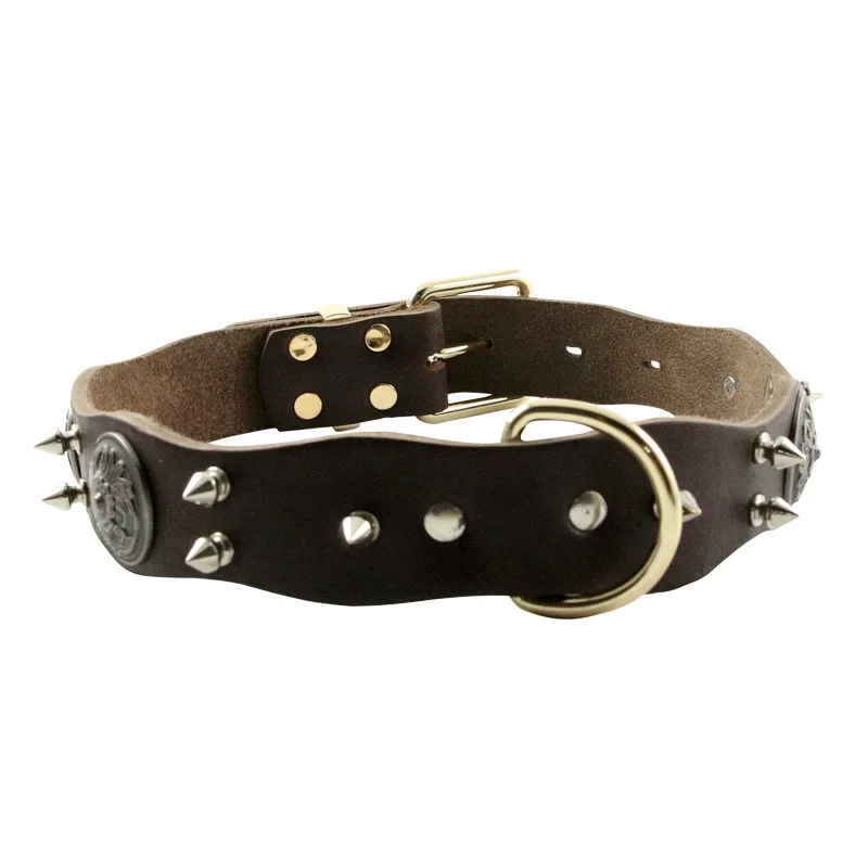 Собака заклепки ошейники для собак Высококачественная коровья кожа круглый пуля