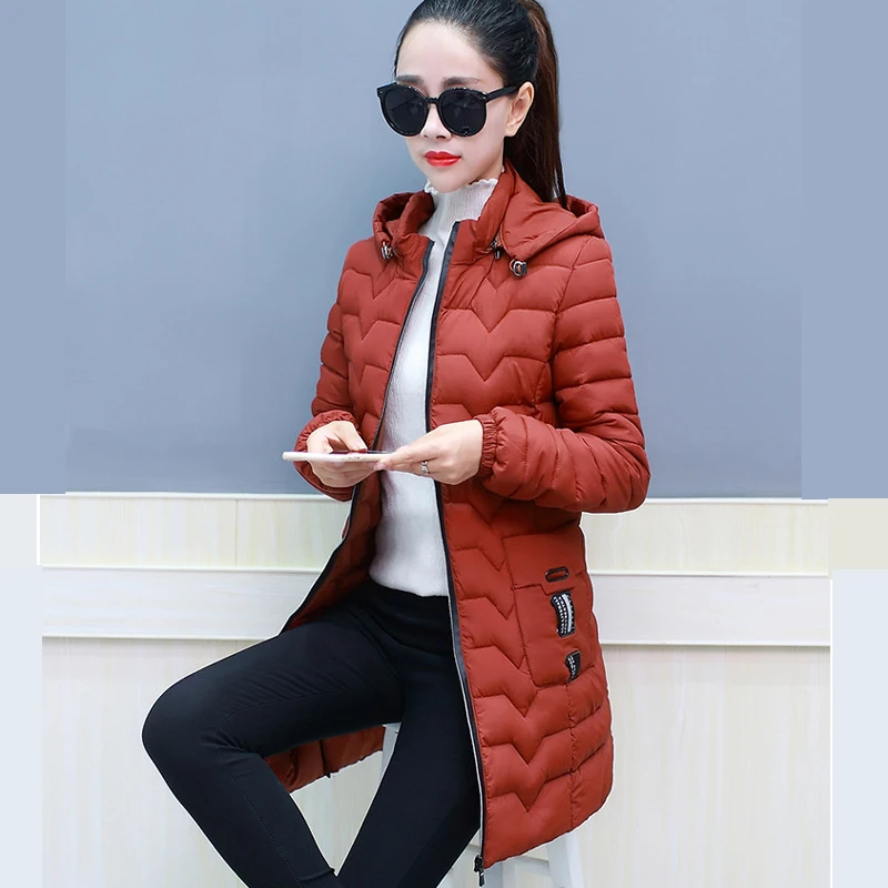 Новое Женское зимнее теплое пальто с капюшоном стеганая куртка карамельных