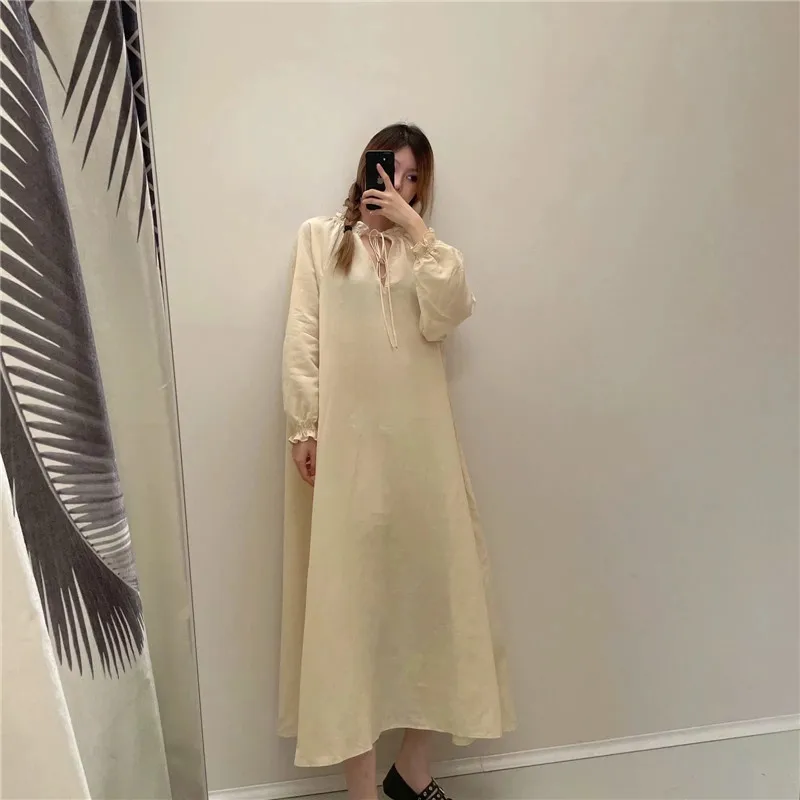 

NWOMN Za 2021 Long Dress Women Fashion Oversize Midi Dress Woman Long Puff Sleeve Ruffle Dresses Ladies Casual Women's Dresses