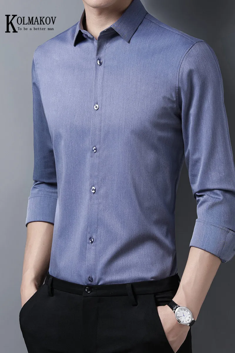 

KOLMAKOV Men's Long Sleeve Shirt In Winter Leisure Pure Color Youth Thicken To Keep Warm Wash And Wear Cultivate One's Morality