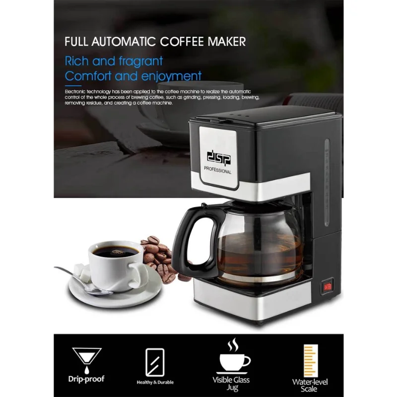 

Large Capacity 1.5L Coffee Machine 220V Automatic Electric American Drip Coffee Machine for Home Office Grinder 800W