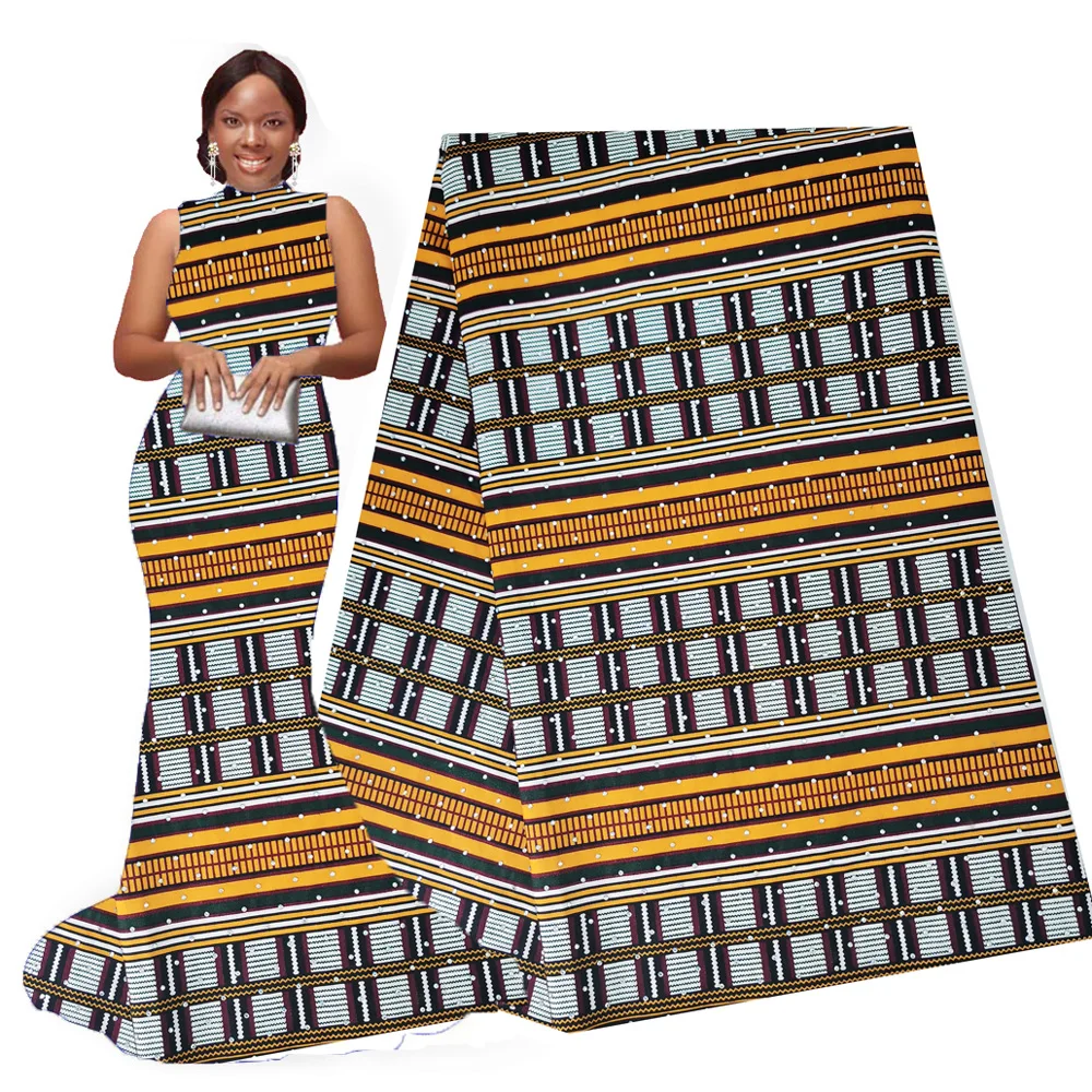 Желтый Анкара Африканский полиэстер воск печать ткань с камнями настоящий