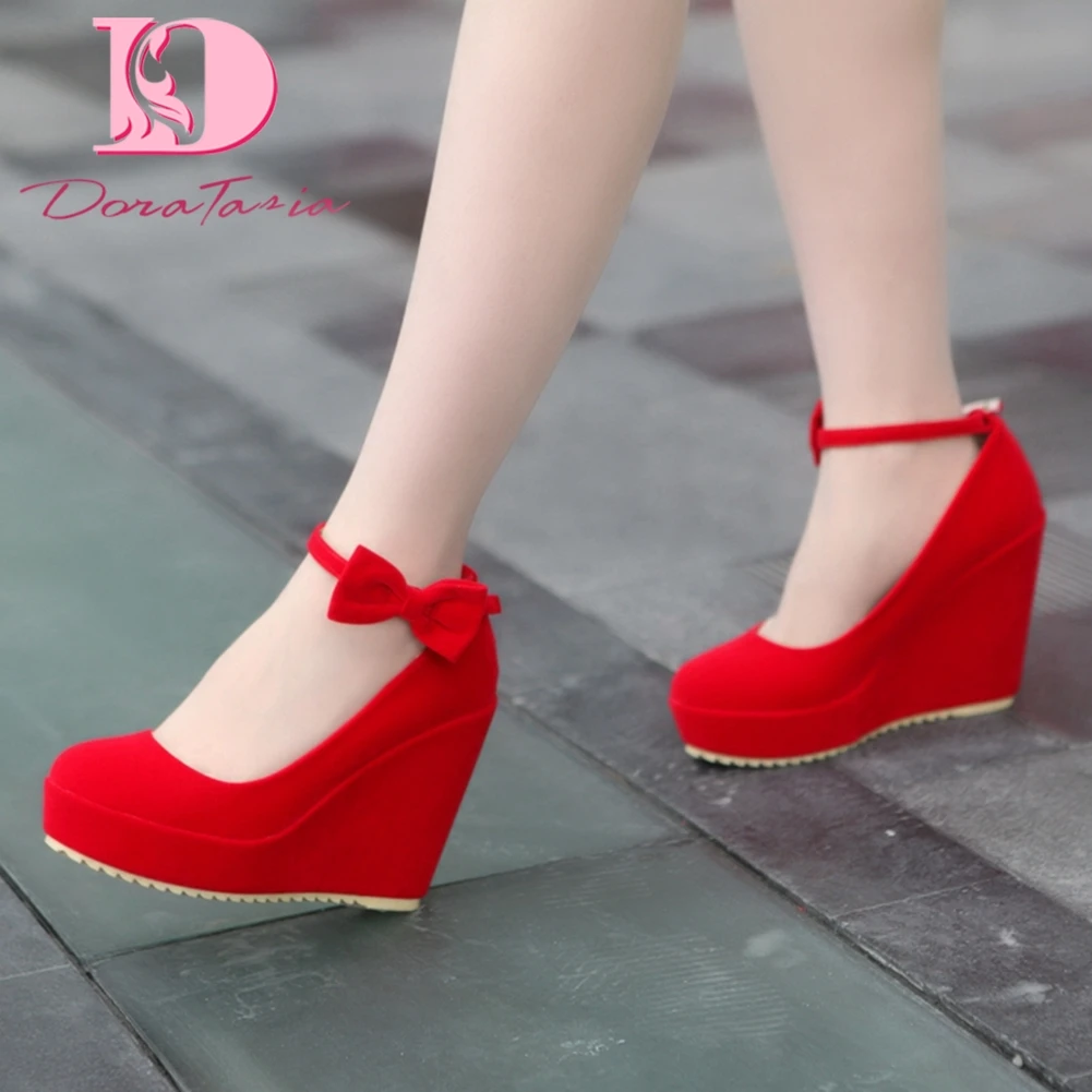 

Женские брендовые дизайнерские туфли DoraTasia, модные весенние туфли-лодочки на платформе и танкетке, женские туфли-лодочки на высоком каблуке...