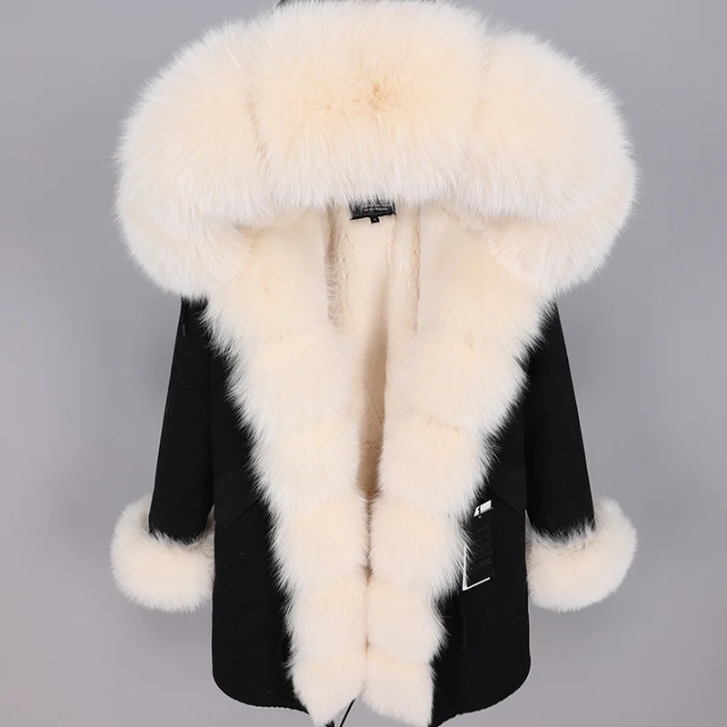 2022 New Winter Jacket Real Fur Women Outwear Thick Parkas Brand Natural Real Fox Fur Collar Coat Faux Rabbit fur liner parka