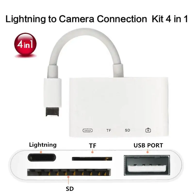 Адаптер Lightning для камеры USB 4 в 1 устройство чтения SD/TF карт памяти комплект iphone XS 8/7