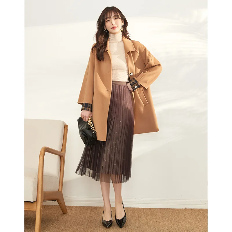 

Для женщин двусторонняя; Цвет Черный; Модные Свободные шерстяные кашемировые зимние шерстяные куртки высокого класса длинный ручной работ...