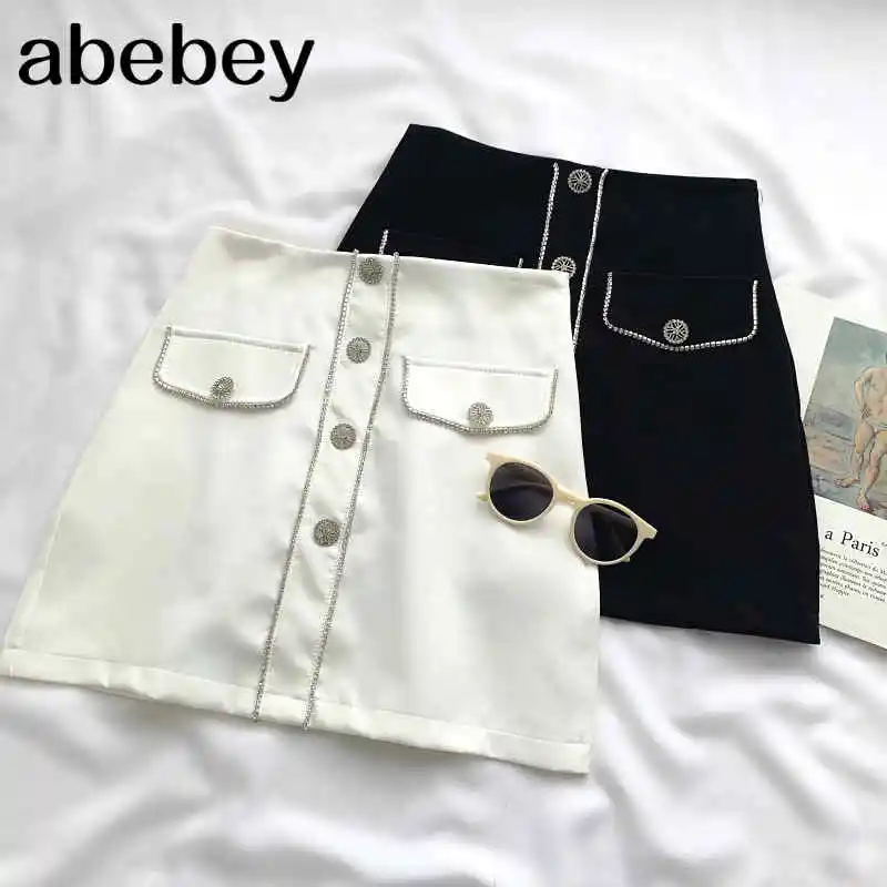 

Женская универсальная юбка со стразами, однотонная облегающая трапециевидная короткая юбка с высокой талией, Новинка лета 2021