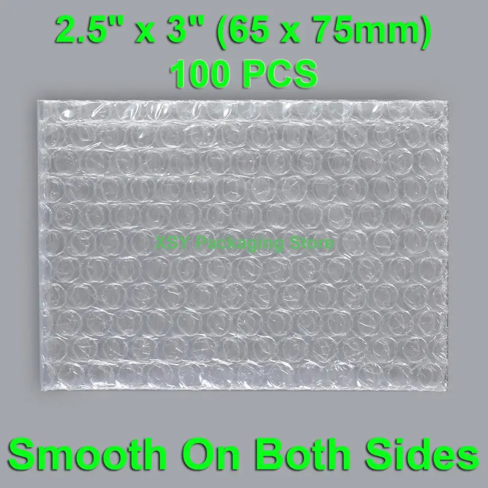 

100 PCS 2.5" x 3" (65 x 75mm) Bubble Bags Smooth On Both Sides Plastic Packing Envelopes Poly Packaging Pouches Small Size Clear