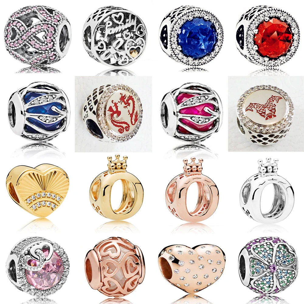 Новый 100% Стерлинговое Серебро 925 пробы высокое качество O Crown прозрачный CZ Charm Bead Fit
