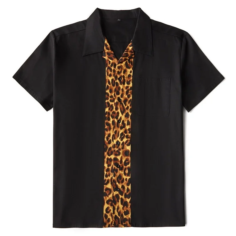 

Hot Sale Men's Original Design European American Punk Style Shirt Leopard Print Cotton Short-sleeved Men's Shirt