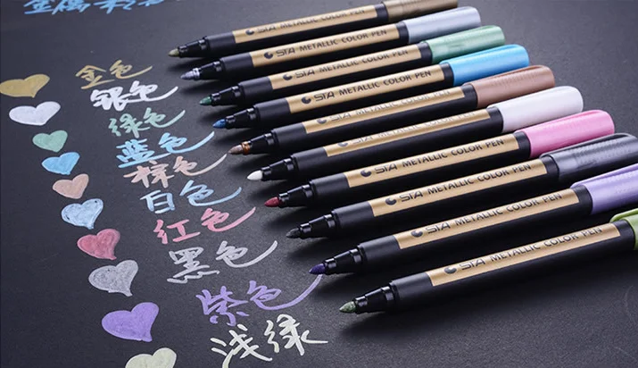 

10PC/Set Metal Paint Marker Pen Diy Album Scrapbooking Outline Marker Glitter for Drawing Painting Doodling School Supplies Gift