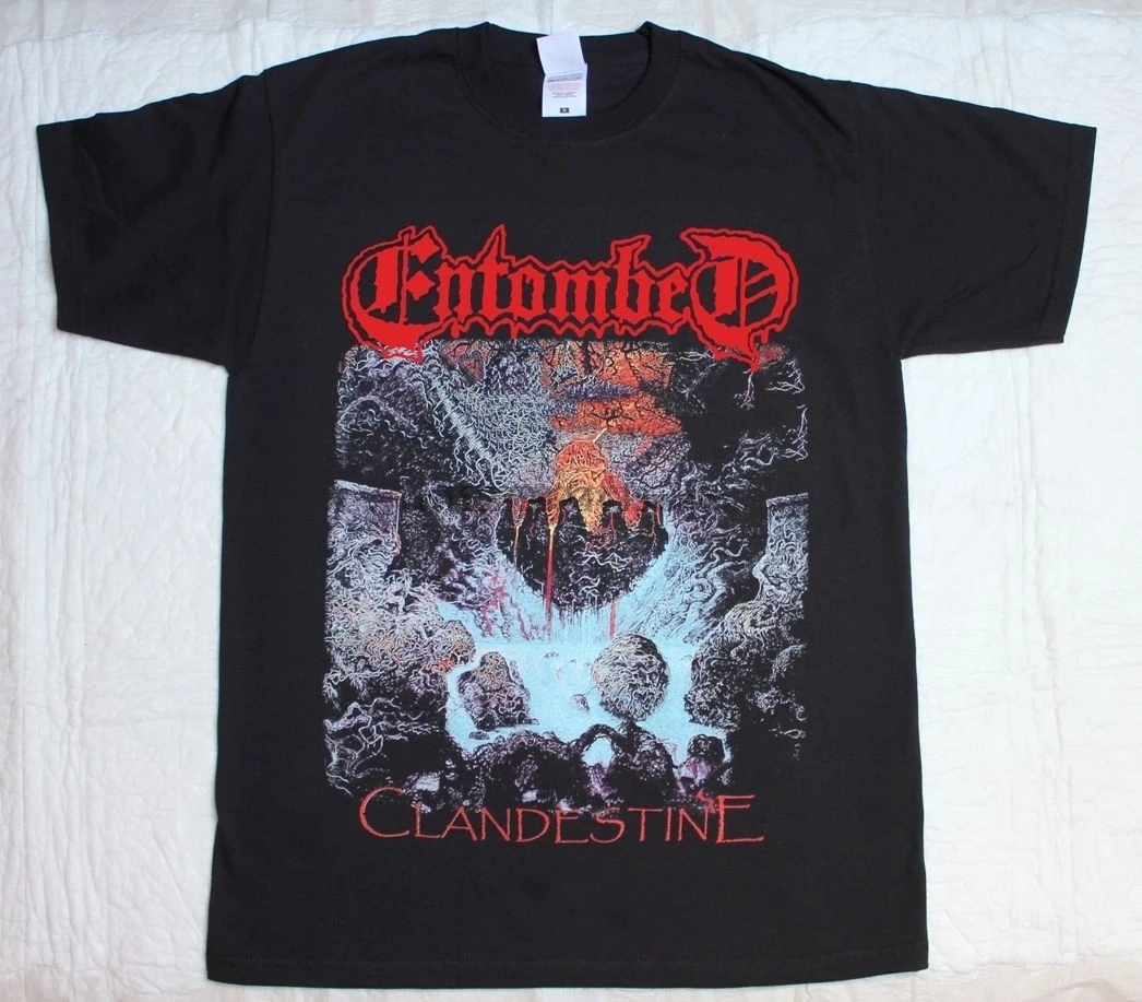 Черная Мужская футболка ENTOMBED CLANDESTINE91 DEATH BOLT THROWER разблокированная нихилистская