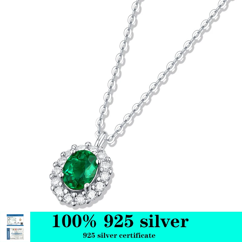 

T opaz 100% 925 Sterling Silver Columbia Emerald Pendant inlaid with 1.5 Carat Moissanite Necklace Women Wedding Jewelry