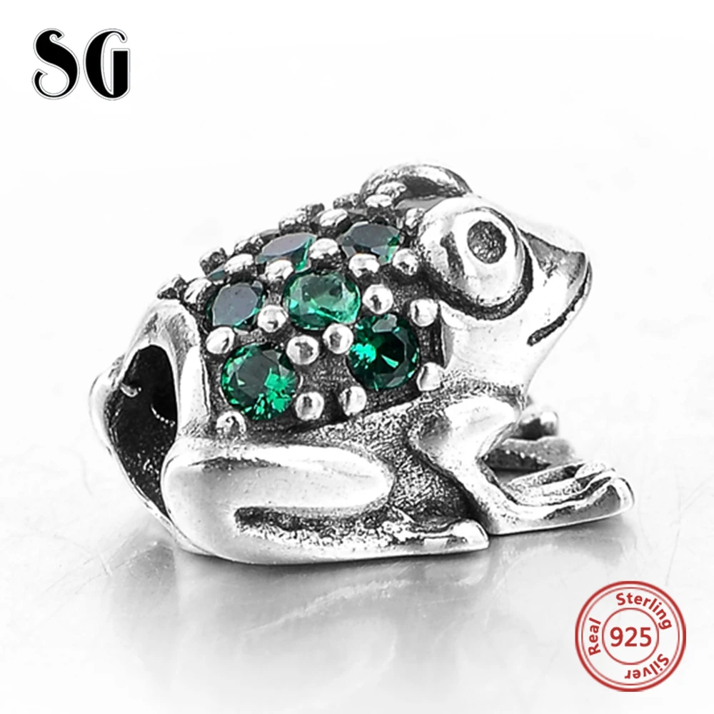 Green Crystal Frog Silver Pendant Beads Fit Authentic Pandora Bracelet 925 Original Dangle Charms Fashion Jewelry Gifts | Украшения и