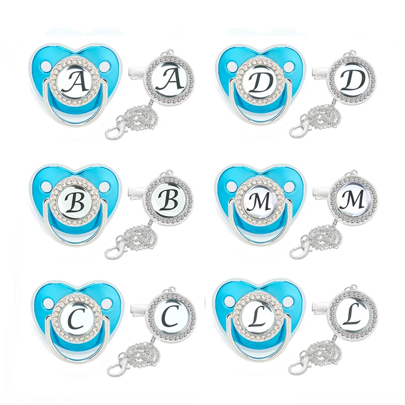 

26 Letters Baby Nipple Bling Pacifiers Holder Silicone Soother Nipple Dummy Baby Shower Gifts