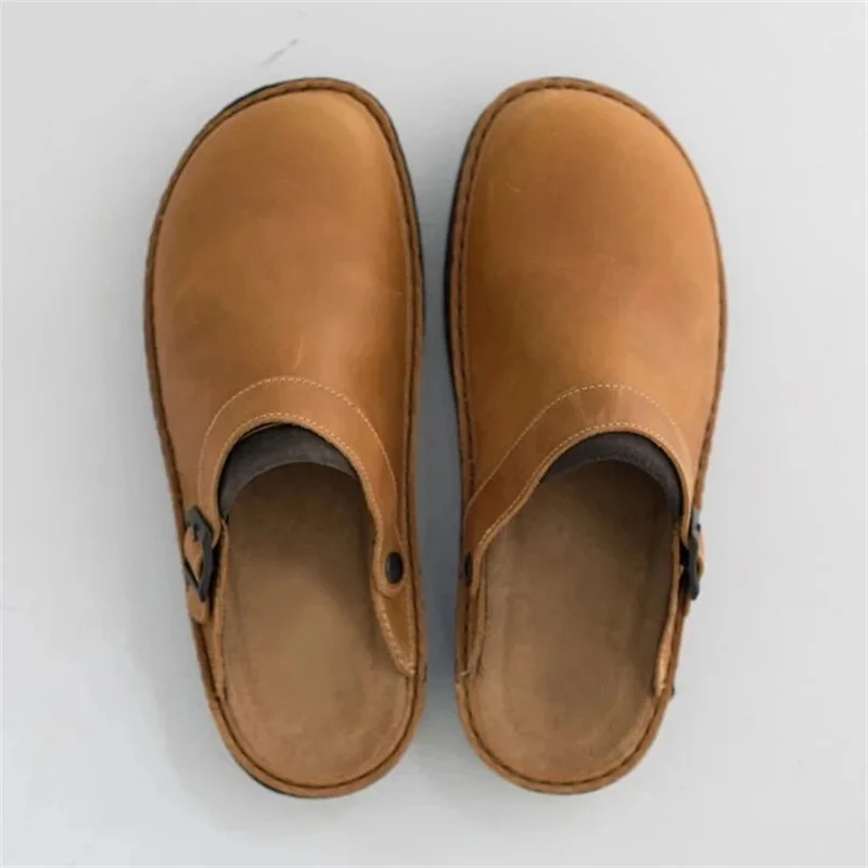 

Men's Slippers New Flat Bottom Slope Heel Large Square Head Back Empty Single Slippers In Summer