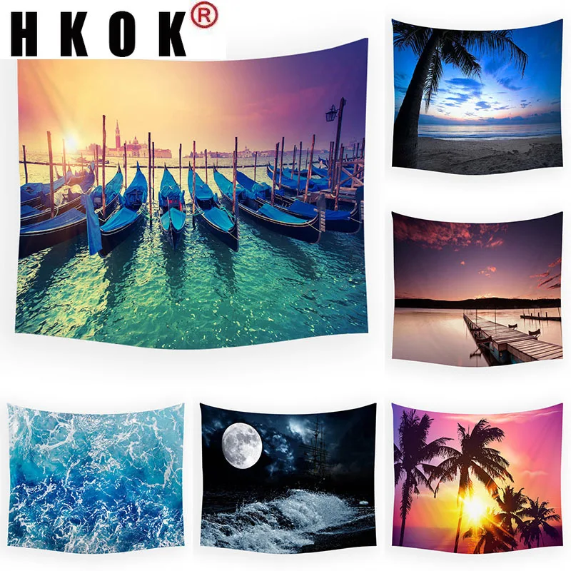 

HKOK приморский пляж гобелен с пейзажем висит покрытия ковры декоративное фоновое полотно для пляжный коврик Одеяло арт Спальня гостиной дом...