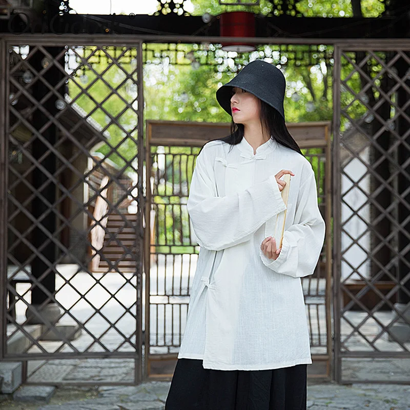 Оригинальная женская блузка с длинным рукавом в китайском стиле длинная рубашка
