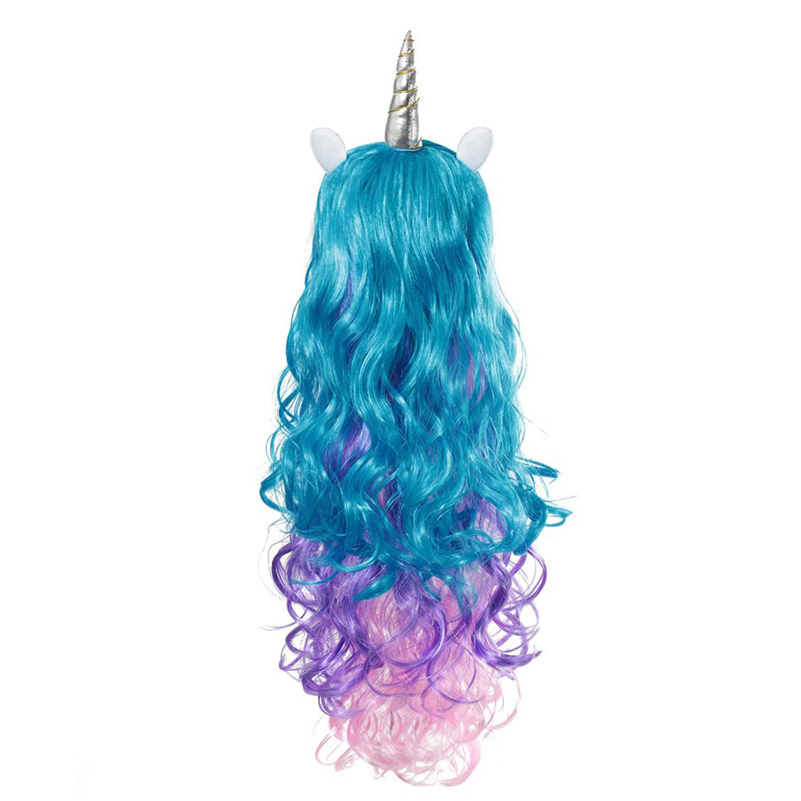 Взрослые дети Картунный рог лошади ушки Парик волос стиль длинные кудрявые парики для Хэллоуина, фантазийный нарядный мяч, косплей, аксессуары, реквизиты.